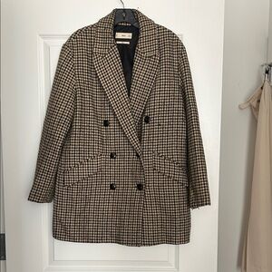 Mango Houndstooth Double-Breasted Coat - Black and Tan